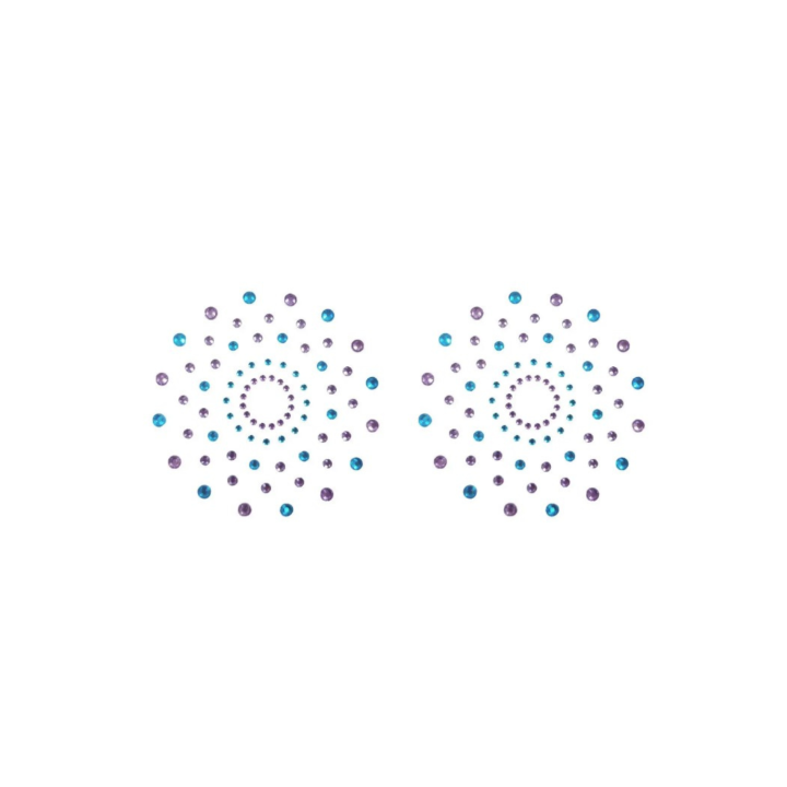 Paire de cache tétons adhésifs strass bleu et violet - Oralove