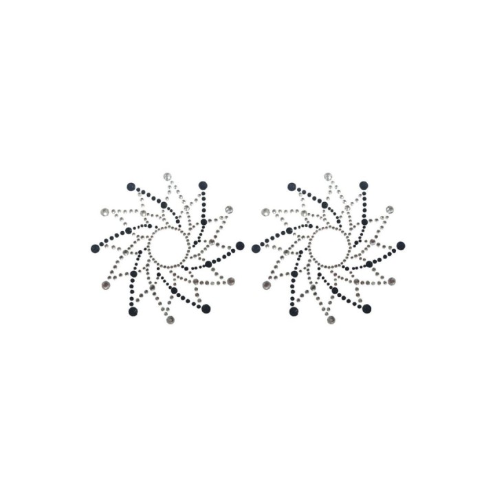 Paire de cache tétons adhésifs strass noir et blanc - Oralove