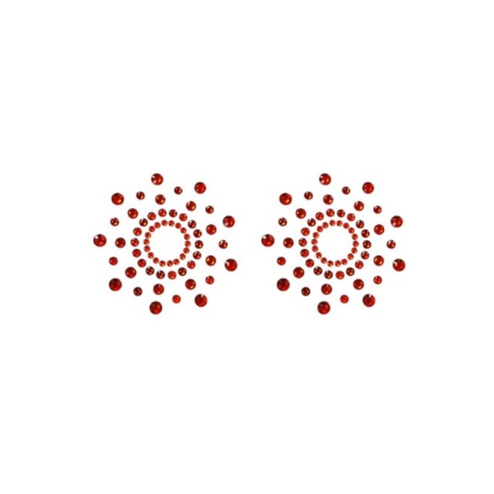 Paire de cache tétons adhésifs strass rouge - Oralove