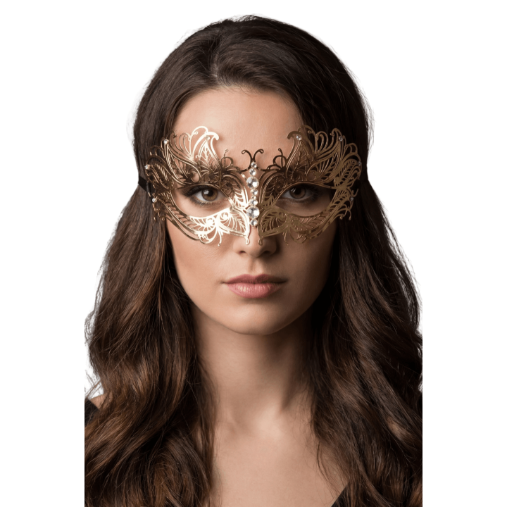Masque vénitien Greta rigide doré avec strass - Oralove