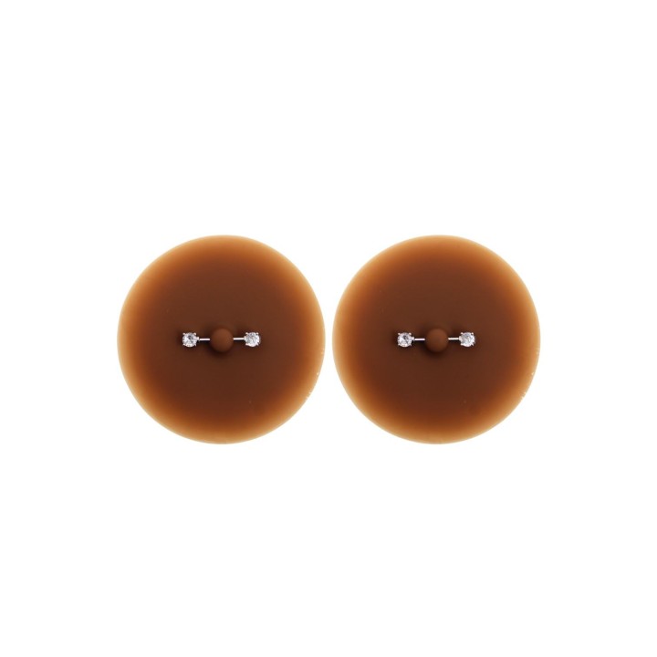Paire de cache-tétons piercing barre faux diamant peau foncée - Oralove