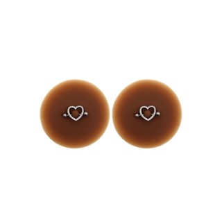 Paire de cache-tétons piercing barre coeur faux diamant peau foncée - Oralove