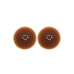 Paire de cache-tétons piercing barre coeur faux diamant peau foncée