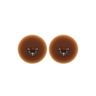 Paire de cache-tétons piercing barre demi-anneau faux diamant peau foncée - Oralove
