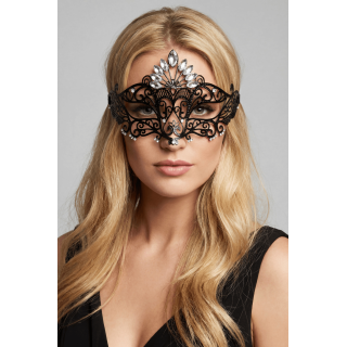 Masque vénitien Gemma rigide noir avec strass - Oralove