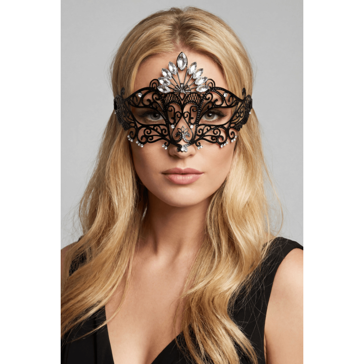 Masque vénitien Gemma rigide noir avec strass - Oralove