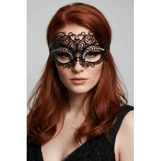Masque vénitien Giulia rigide noir avec strass - Oralove