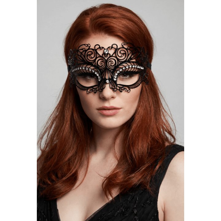 Masque vénitien Giulia rigide noir avec strass - Oralove