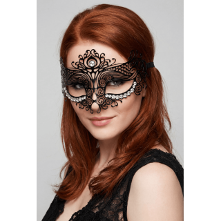 Masque vénitien Ornella rigide noir avec strass - Oralove