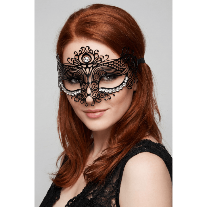 Masque vénitien Ornella rigide noir avec strass - Oralove