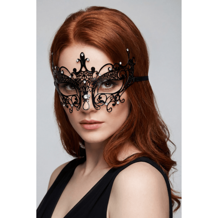 Masque vénitien Lucia rigide noir avec strass - Oralove