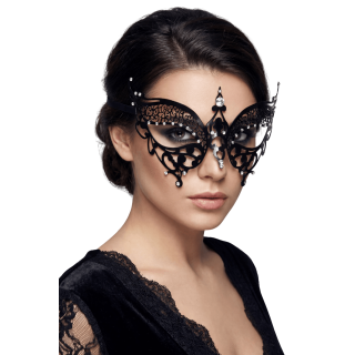 Masque vénitien Alida rigide noir avec strass - Oralove