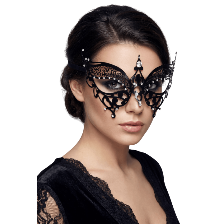 Masque vénitien Alida rigide noir avec strass - Oralove