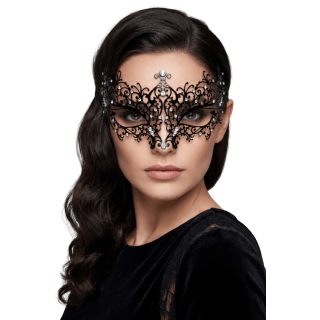 Masque vénitien Chiara rigide noir avec strass - Oralove