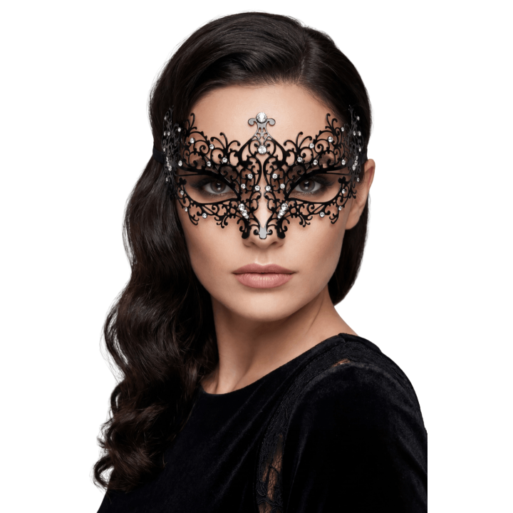 Masque vénitien Chiara rigide noir avec strass - Oralove