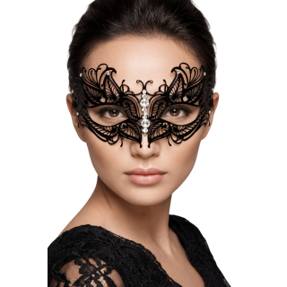 Masque vénitien Greta rigide noir avec strass - Oralove