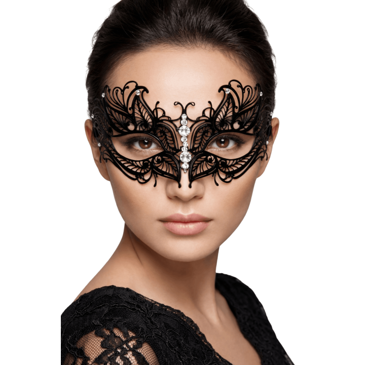 Masque vénitien Greta rigide noir avec strass - Oralove