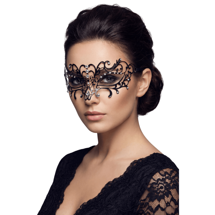 Masque vénitien Elena rigide noir avec strass - Oralove
