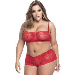 Ensemble lingerie, grande taille, rouge top bustier et shorty dentelle - Oralove