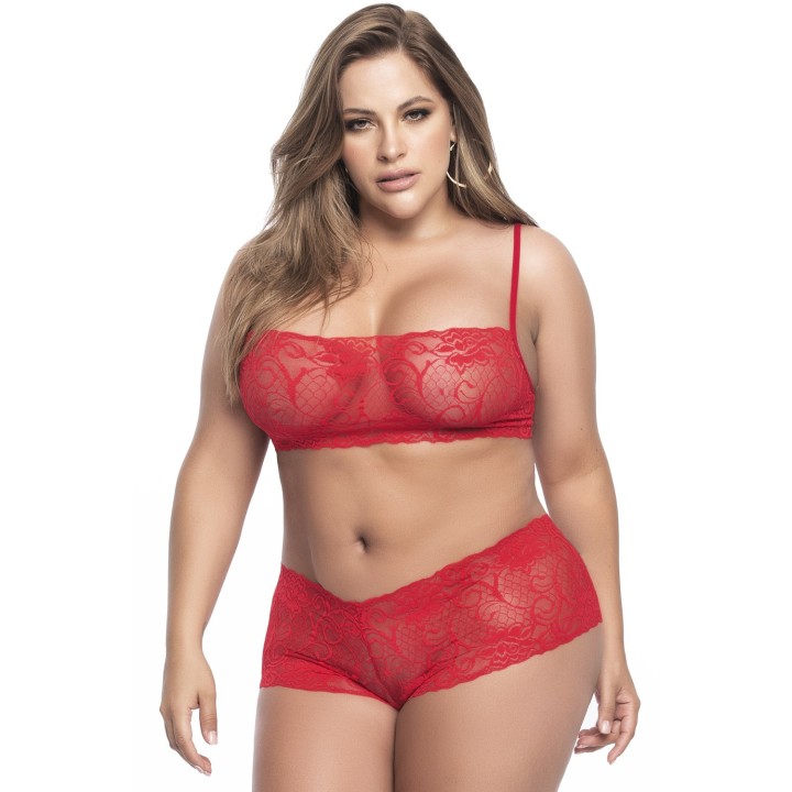 Ensemble lingerie, grande taille, rouge top bustier et shorty dentelle - Oralove