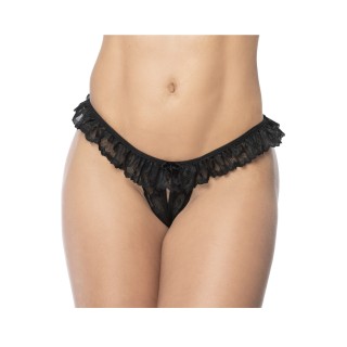 Culotte ouverte noire avec froufrou en dentelle - Oralove