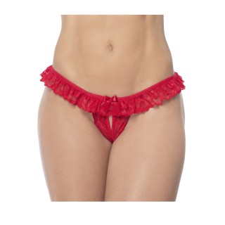 Culotte ouverte rouge avec froufrou en dentelle - Oralove