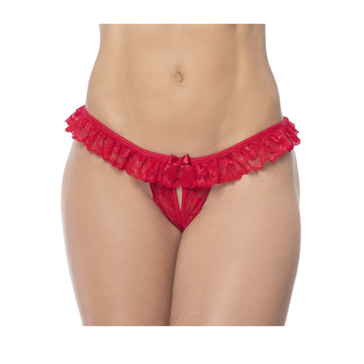 Culotte ouverte rouge avec froufrou en dentelle - Oralove
