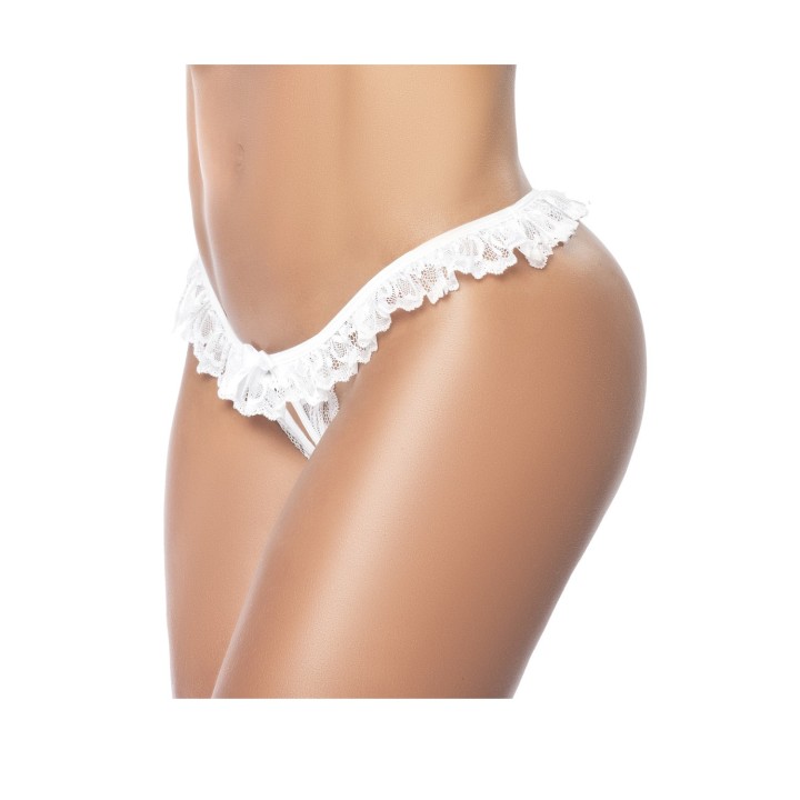 Culotte ouverte blanche avec froufrou en dentelle - Oralove