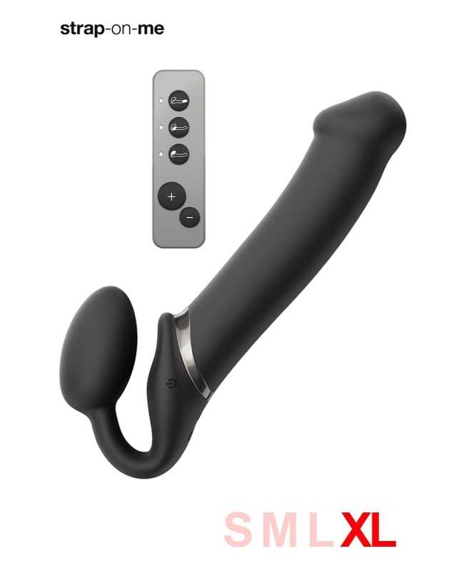 Black XL vibrating strap-on.