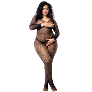 Combinaison grande taille manches longues en résille noire - Oralove