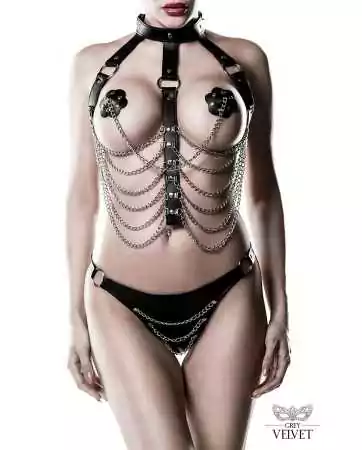 Faux leather and chains 3-piece harness - Grey Velvet