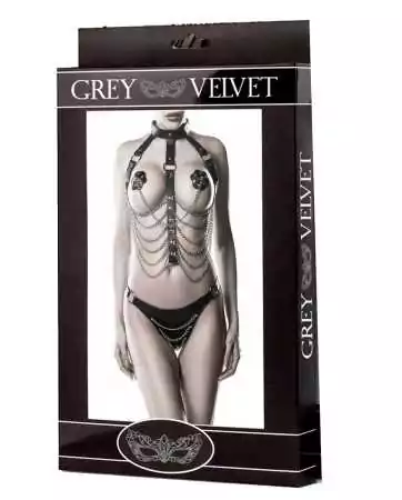 Faux leather and chains 3-piece harness - Grey Velvet