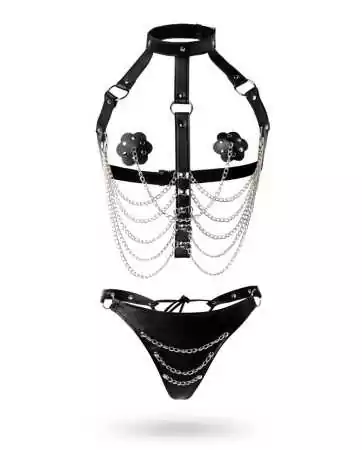 Faux leather and chains 3-piece harness - Grey Velvet