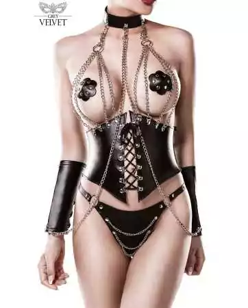 Corset faux leather and chains 4 pieces - Grey Velvet