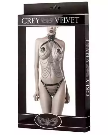 SM leather and chain lingerie 3-piece set - Grey Velvet