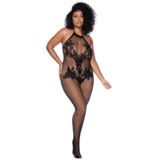 Combinaison grande taille en résille noire - Oralove