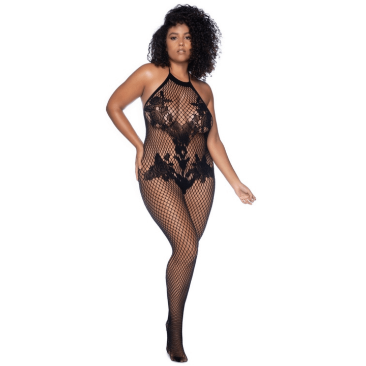 Combinaison grande taille en résille noire - Oralove