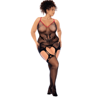 Combinaison intégrale grande taille en résille noire à motif serpent - Mapalé - Oralove