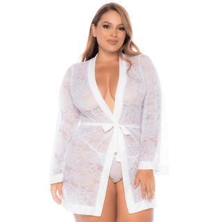 Peignoir grande taille en dentelle blanche - Oralove