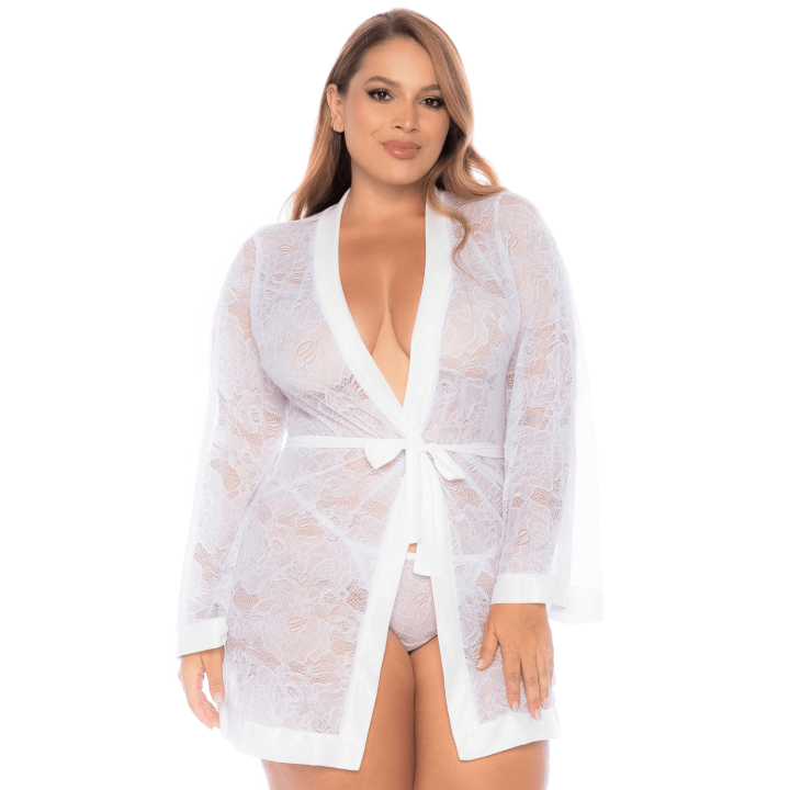 Peignoir grande taille en dentelle blanche - Oralove