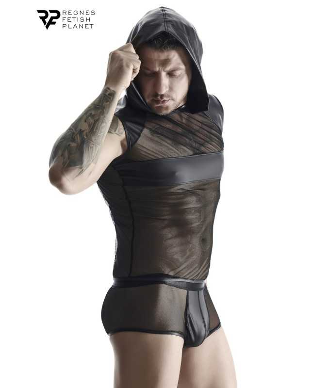 T-shirt à capuche wetlook et mesh - Regnes