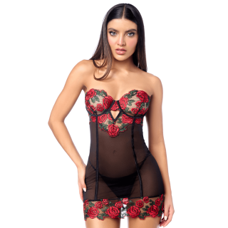 Babydoll sexy à armatures Mapalé broderie roses et string - Oralove