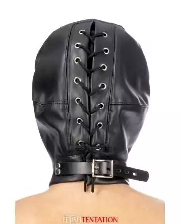 Cagoule BDSM 3 ouvertures en simili cuir - Fetish Tentation