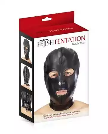 BDSM Hood with 3 Openings in Faux Leather - Fetish Temptation