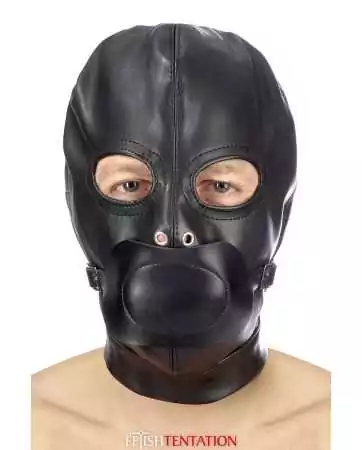 BDSM faux leather hood with removable gag - Fetish Temptation