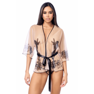 Peignoir sexy en résille imprimée transparente avec string - Oralove