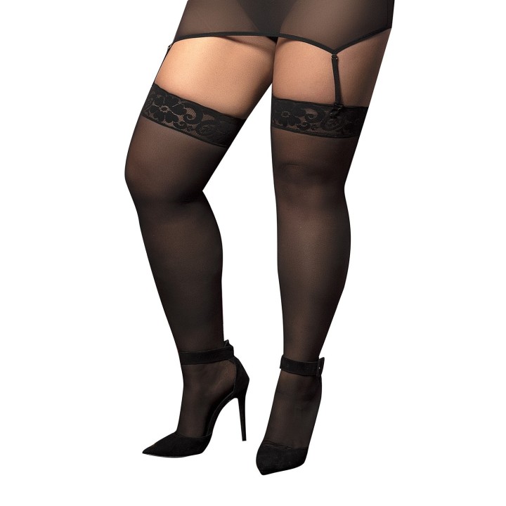 Bas nylon noirs autofixants, grande taille, jarretières dentelle - Oralove