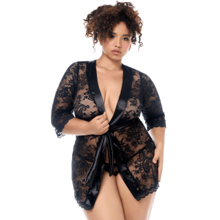Peignoir en dentelle grande taille Mapalé avec string assorti - Oralove