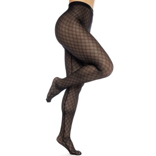 Collant résille noire transparent imprimé - Oralove