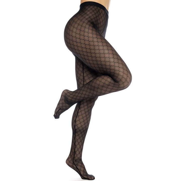Collant résille noire transparent imprimé - Oralove